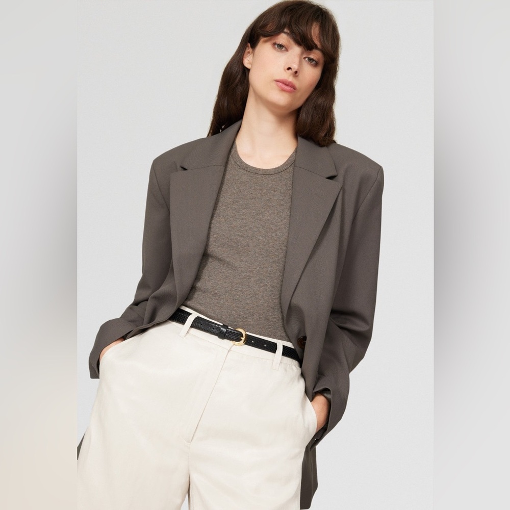 SAMSOE Oversized Single-Button Blazer in Taupe - Picture 3 of 8